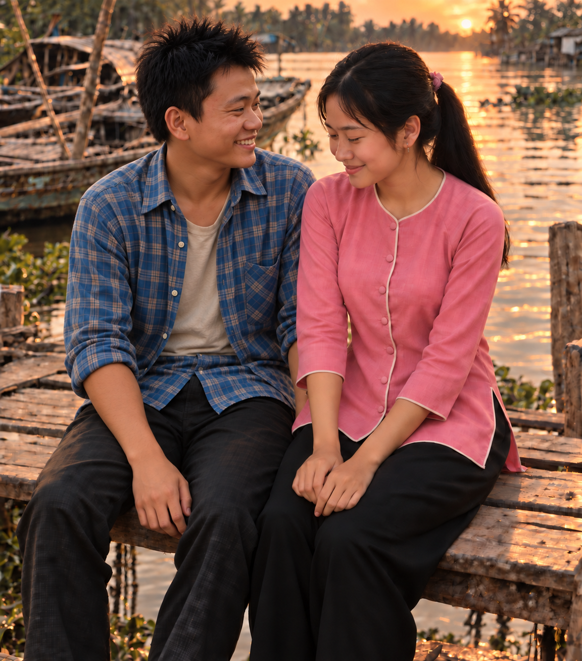 Lập và Ngân bên bờ sông